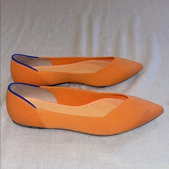 Rothy’s Tangerine Flats, with blue trim on back SZ 8 EUC - Picture 7 of 11